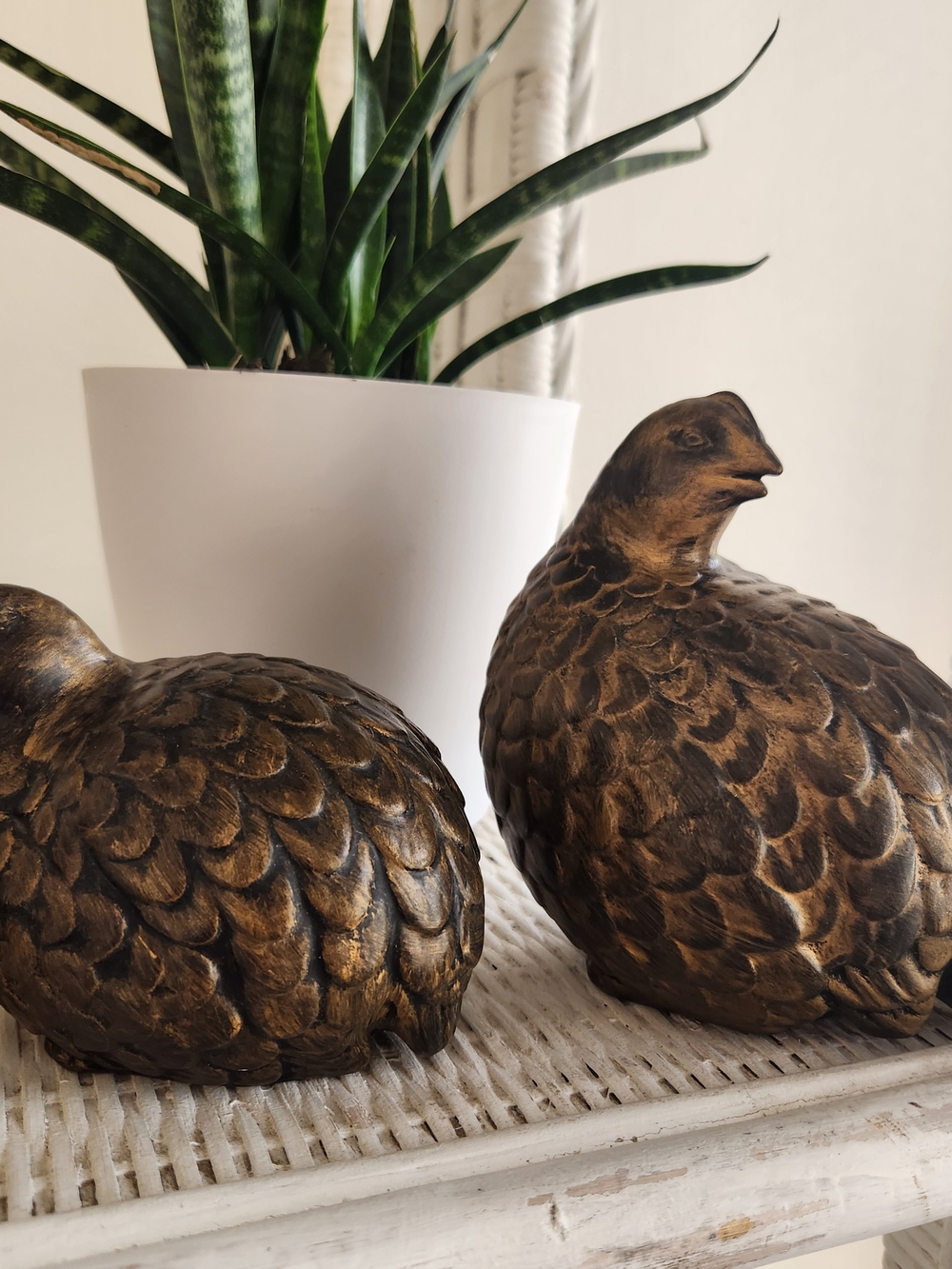 Rustic Farmhouse Bronze-Tone Decorative Ceramic Quail Shelf Decor - Set of 2